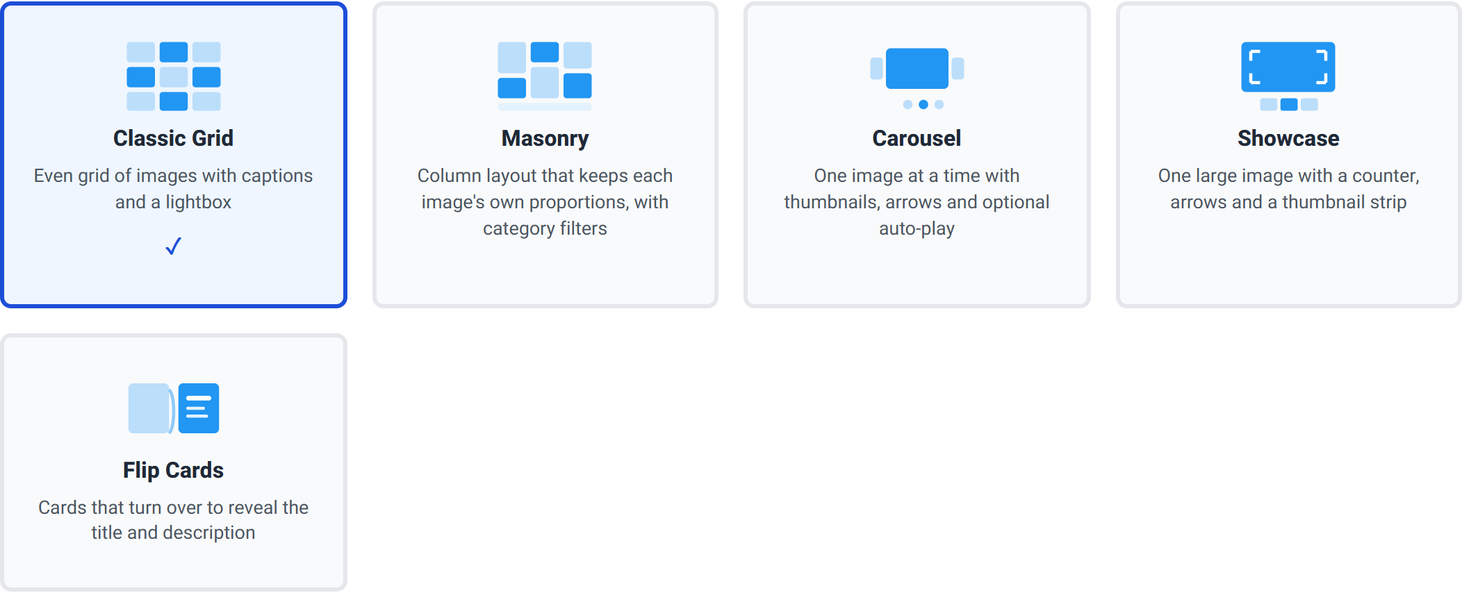 The layout grid with the Classic Grid option selected and outlined in blue.