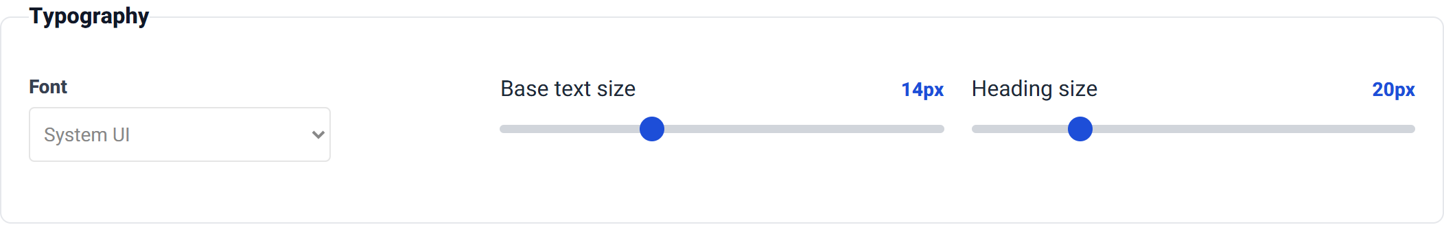 The Typography group with font family dropdown and size sliders.