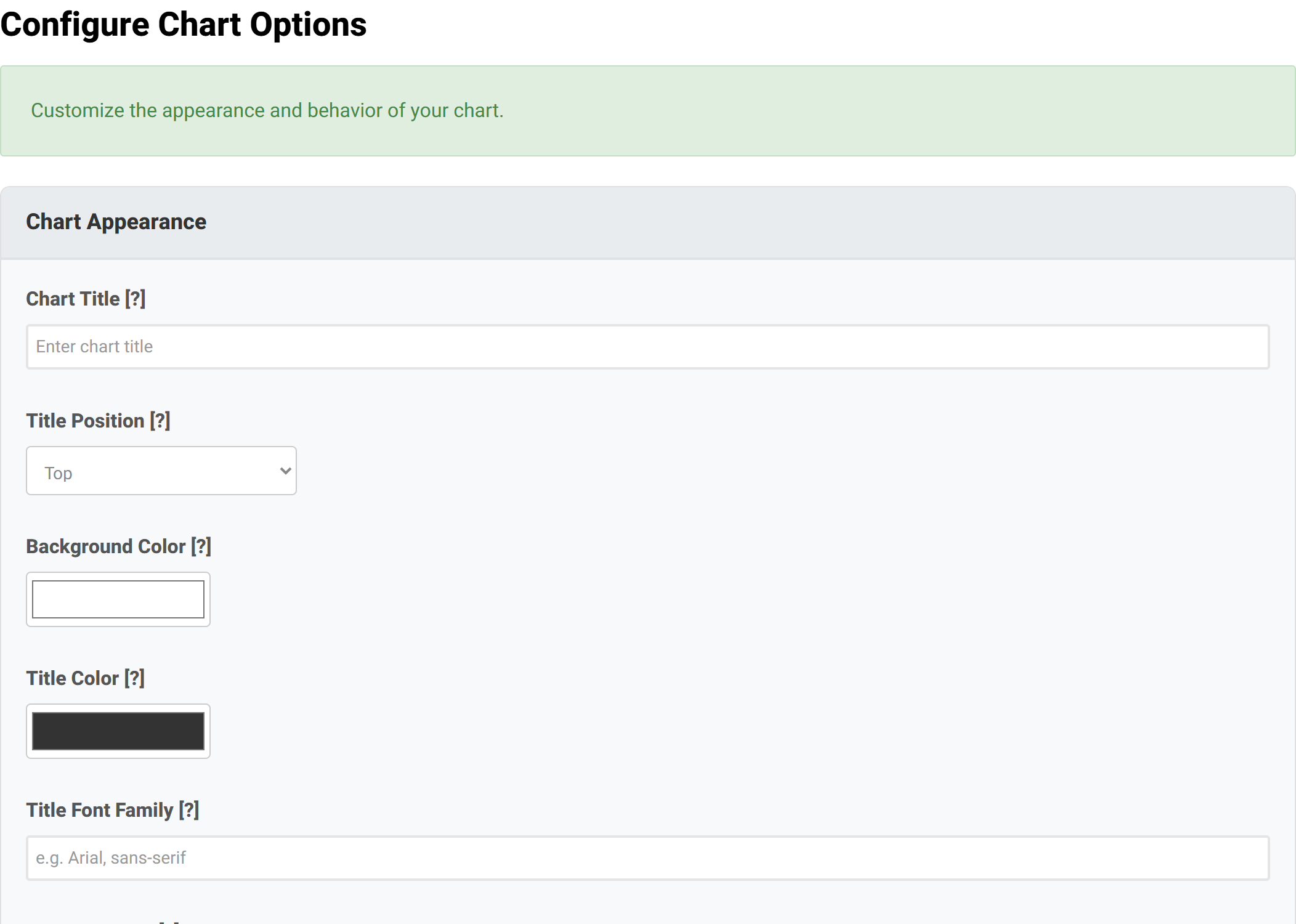 The top of Step 3 showing the Configure Chart Options heading and the first collapsible groups.