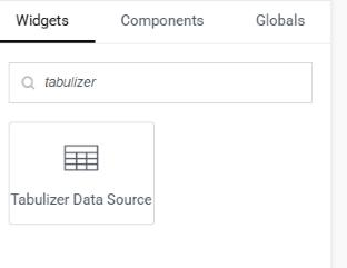 The Elementor Elements panel with tabulizer typed into the search box, showing a single widget tile named Tabulizer Data Source with a table icon.